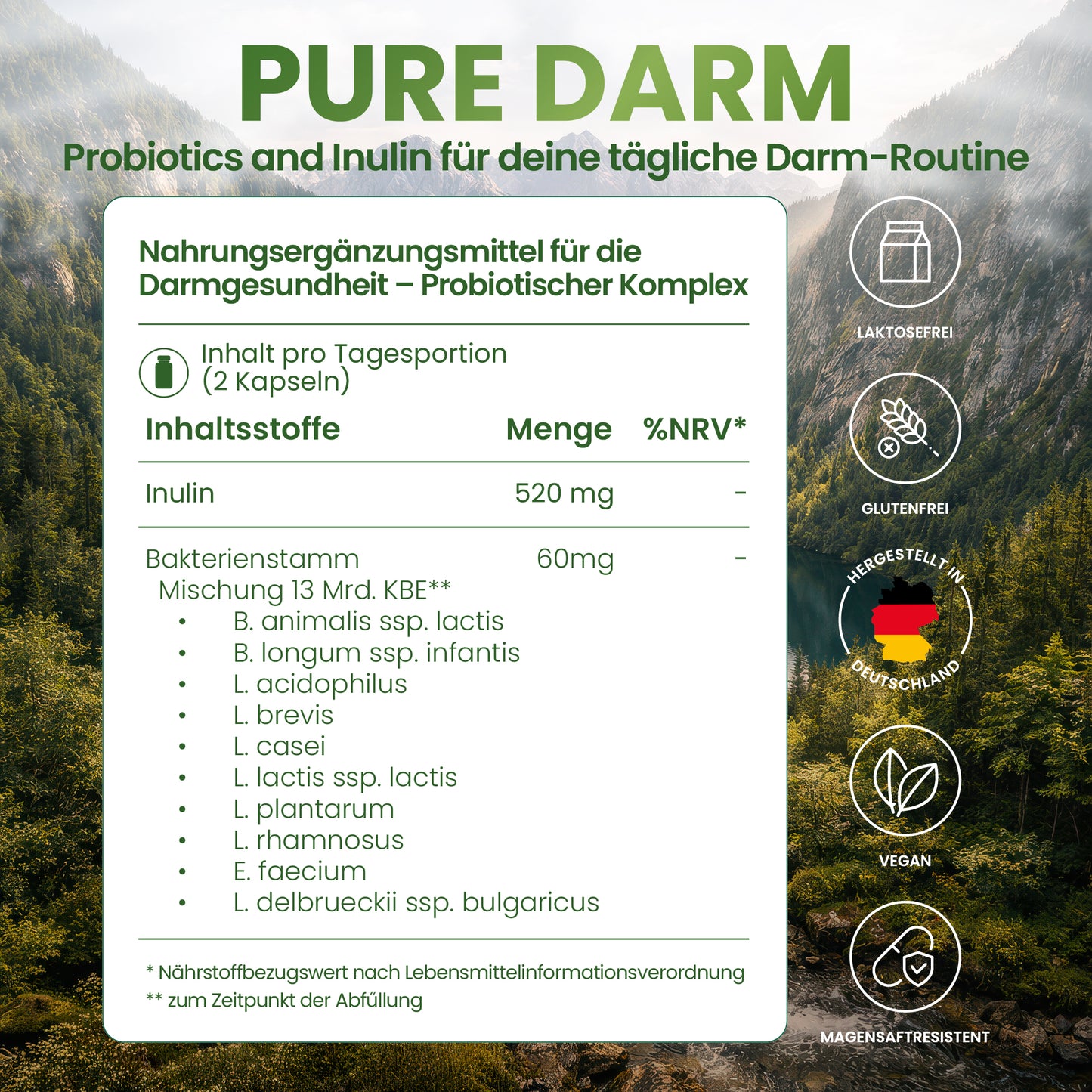 Pure DARM – Probiotika Kapseln mit Inulin für die Darmgesundheit | Pure Mastery®