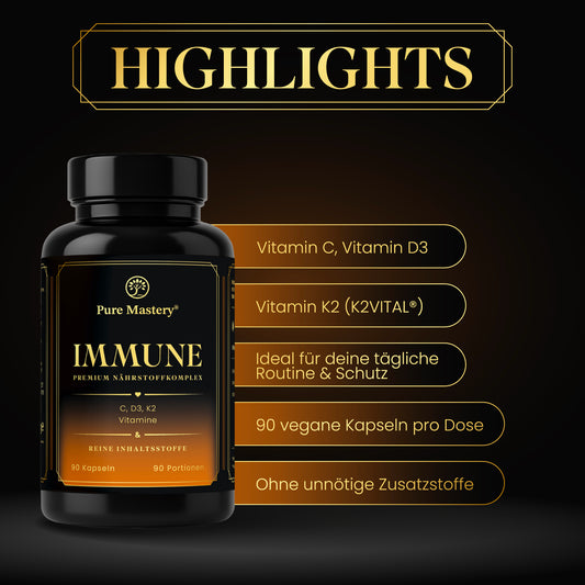 Pure Mastery® Pure IMMUNE Nährstoffkomplex mit Viamin C, D3 und K2 (K2VITAL®)