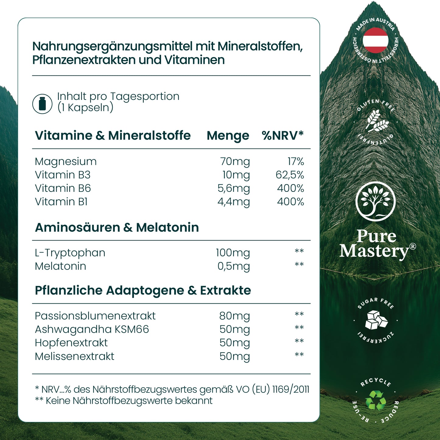 Pure NACHT – Melatonin Kapseln mit Ashwagandha, Magnesium & Pflanzenextrakte | Pure Mastery®