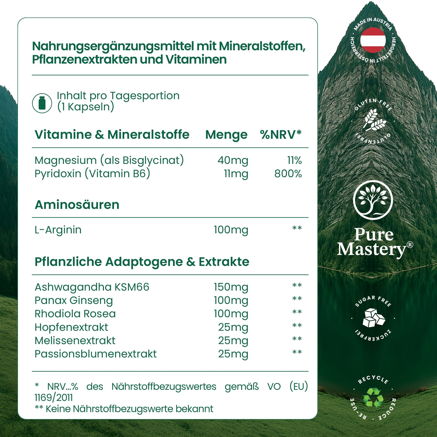 Pure Mastery® - Pure Ruhe Nährstoffkomplex mit mit pflanzliche Extrakte